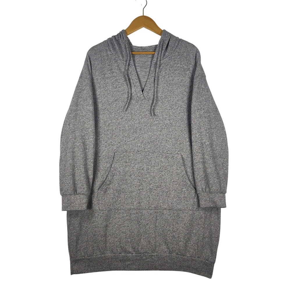 Emery Rose Womens 2XL Heather Gray V-Neck Hoodie Dress Kangaroo Pocket L/S